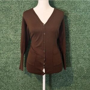 Women's Brown V-Neck Cardigan Sweater
